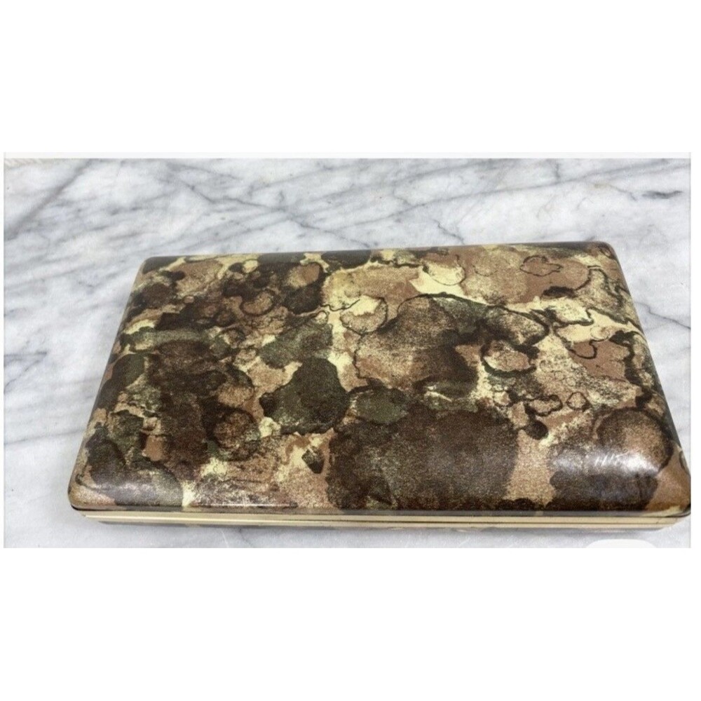 Vintage MELE Jewelry Box Marble Look Gold Satin Lined Mid Century Organizer